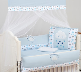 Kit de Berço Chuva de Amor Azul Bebê 09 peças - Coleção Encanto