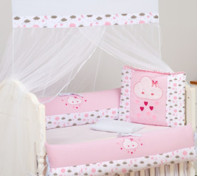 Kit de Berço Chuva de Amor Rosa 09 peças - Coleção Encanto