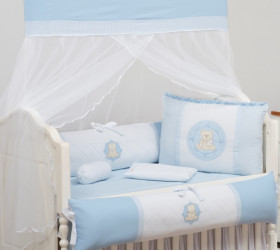 Kit de Berço Bebê Urso Azul Bebê 09 peças - Coleção Encanto