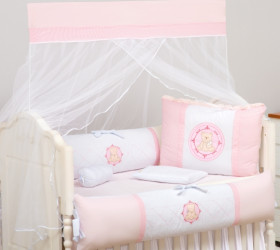 Kit de Berço Bebê Urso Rosa 09 peças - Coleção Encanto