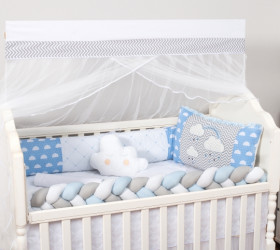 Kit de Berço Chuva de Amor Azul 09 peças - Coleção Trança Encanto
